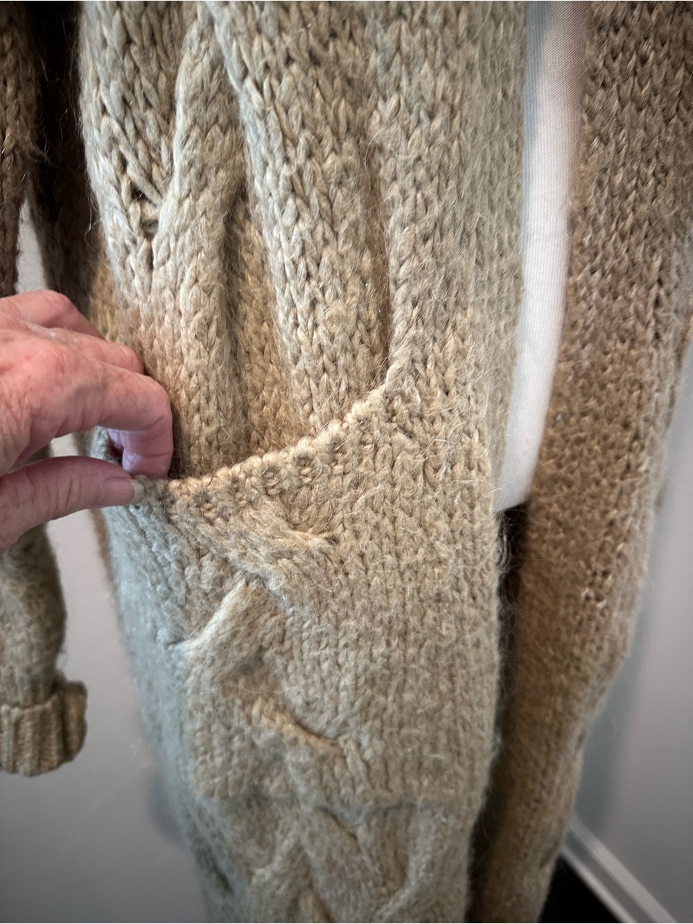 Zara Long Taupe Tan Cable Knit Open Long Line Cardigan with Pockets - Picture 14 of 15